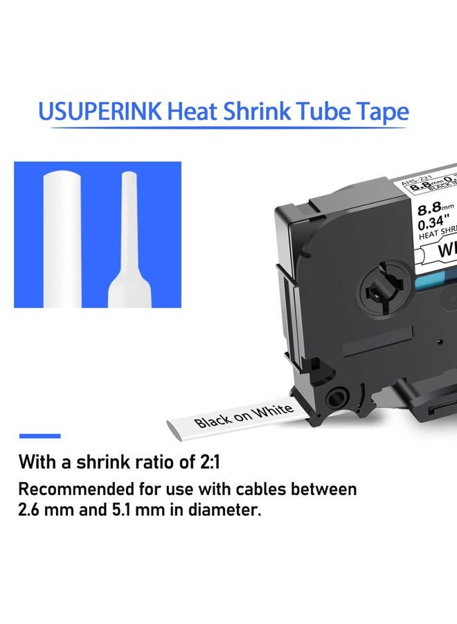 SuperInk USUPERINK 5 PK Compatible for Brother Ptouch HSe-221 HSe221 HS-221 HS221 8.8mm Black on White Heat Shrink Tube Label Tape use in PT-D210 PT-D400 PT-E300 PT-E500 PT-P750WVP Label Maker (0.34''x 4.92ft) - Image 3