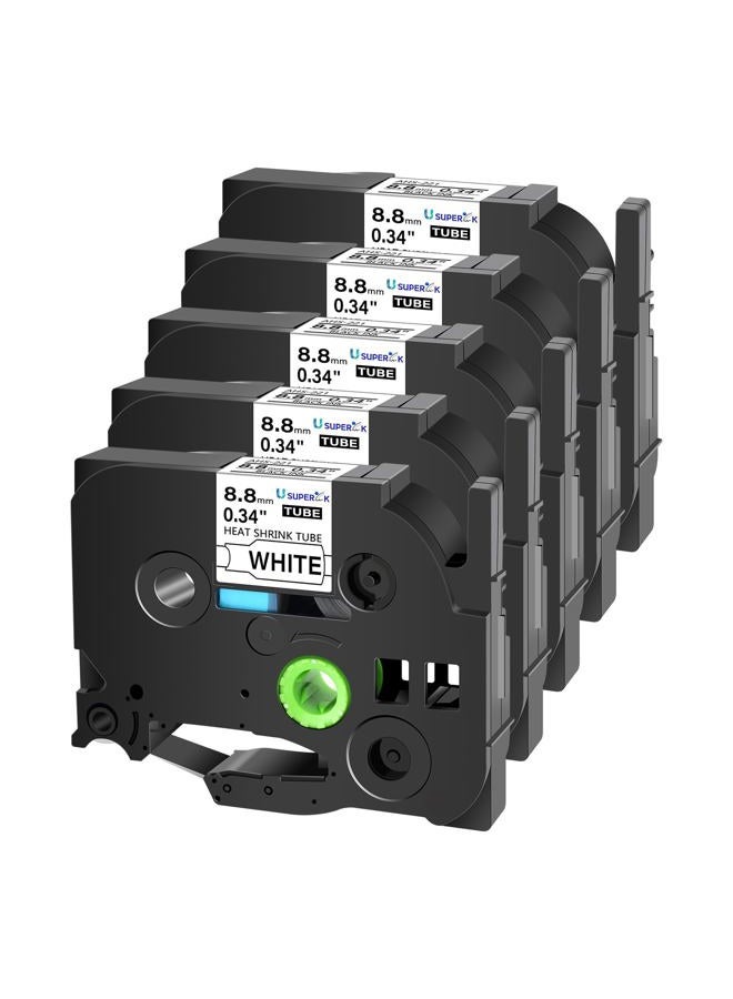 SuperInk USUPERINK 5 PK Compatible for Brother Ptouch HSe-221 HSe221 HS-221 HS221 8.8mm Black on White Heat Shrink Tube Label Tape use in PT-D210 PT-D400 PT-E300 PT-E500 PT-P750WVP Label Maker (0.34''x 4.92ft) - Image 1