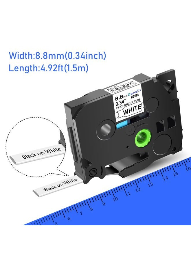 SuperInk USUPERINK 5 PK Compatible for Brother Ptouch HSe-221 HSe221 HS-221 HS221 8.8mm Black on White Heat Shrink Tube Label Tape use in PT-D210 PT-D400 PT-E300 PT-E500 PT-P750WVP Label Maker (0.34''x 4.92ft) - Image 2