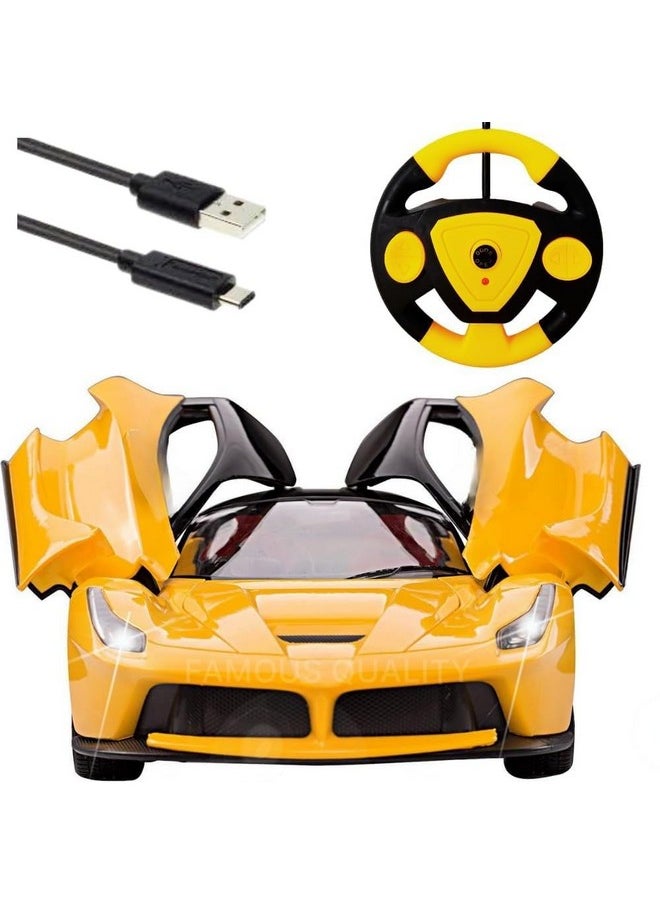 Famous Quality FAMOUS QUALITY Big Size Remote Controlled Sports Racer Car Toy for Kids with Openable Doors and LED Lights and Sound High Speed RC Car (Yellow)  - Image 1