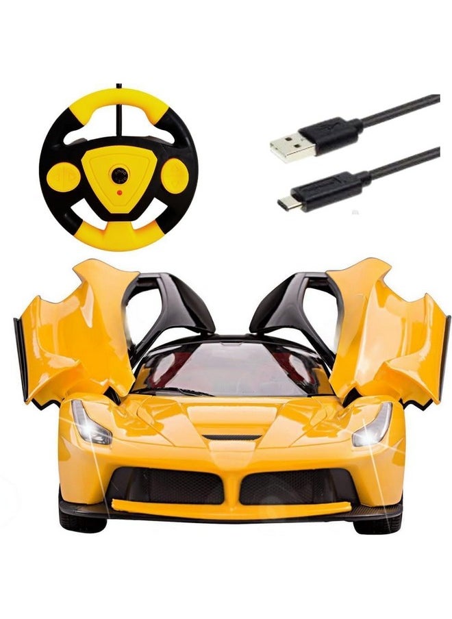 Famous Quality FAMOUS QUALITY Big Size Remote Controlled Sports Racer Car Toy for Kids with Openable Doors and LED Lights and Sound High Speed RC Car (Yellow)  - Image 3