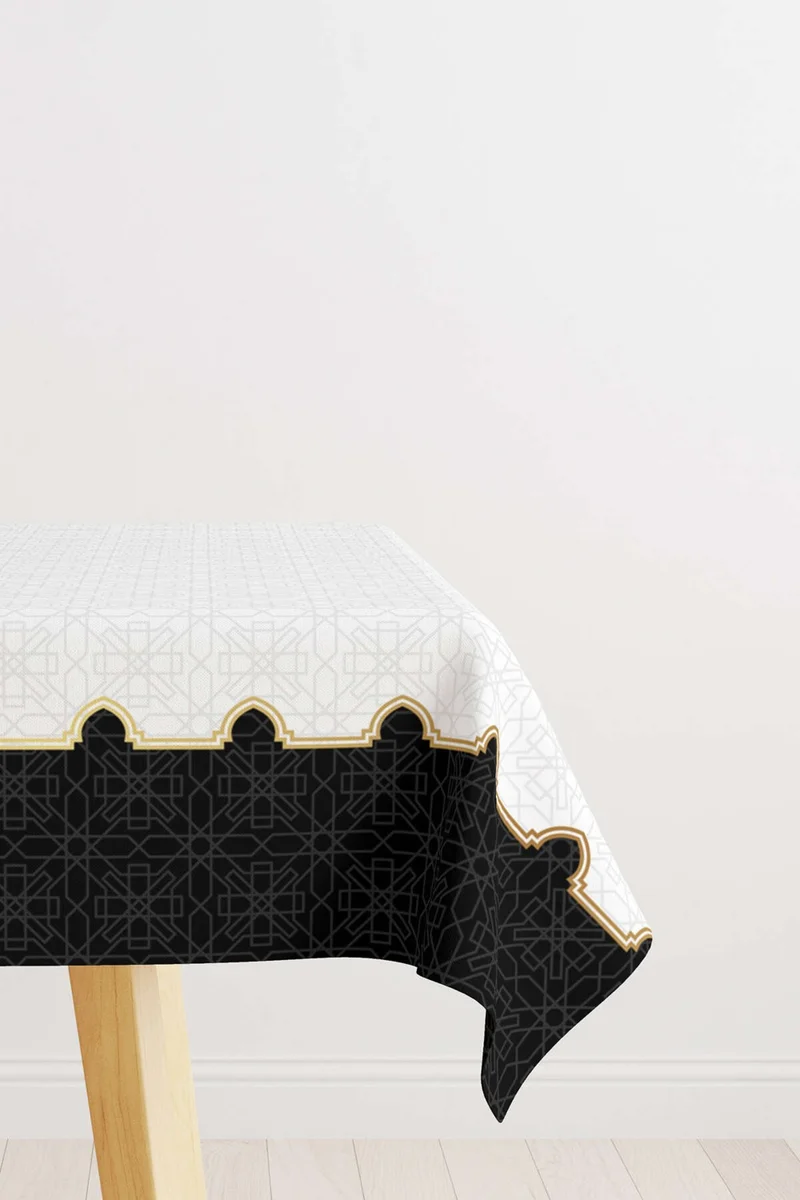 Cango Home Black and White Ramadan Themed Decorative Patterned Digital Printed Tablecloth CGH1310-MS