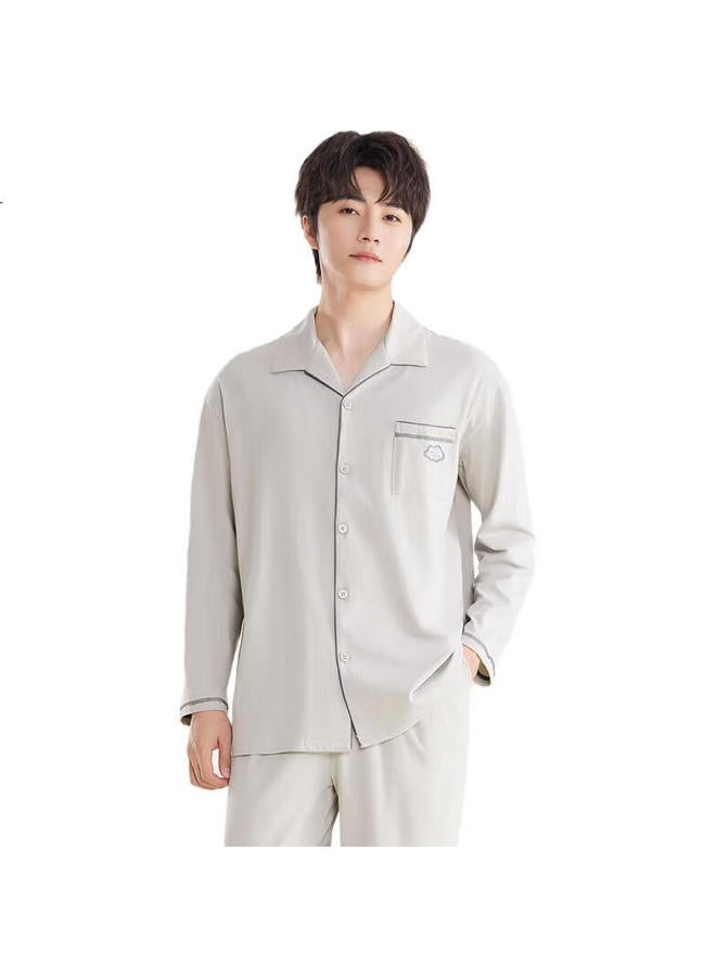 hongdou Men'S Pajamas, Pure Cotton, Antibacterial, Cloud-Style, Simple, Couple'S Cardigan, Long-Sleeve, Home Wear Set [Spring And Summer New Arrival] - Image 2