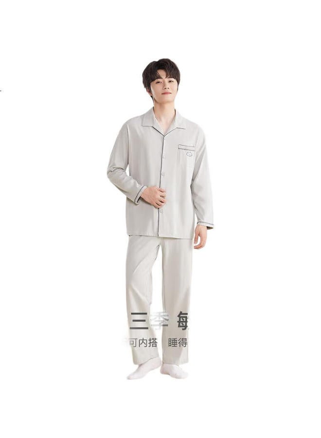 hongdou Men'S Pajamas, Pure Cotton, Antibacterial, Cloud-Style, Simple, Couple'S Cardigan, Long-Sleeve, Home Wear Set [Spring And Summer New Arrival] - Image 1