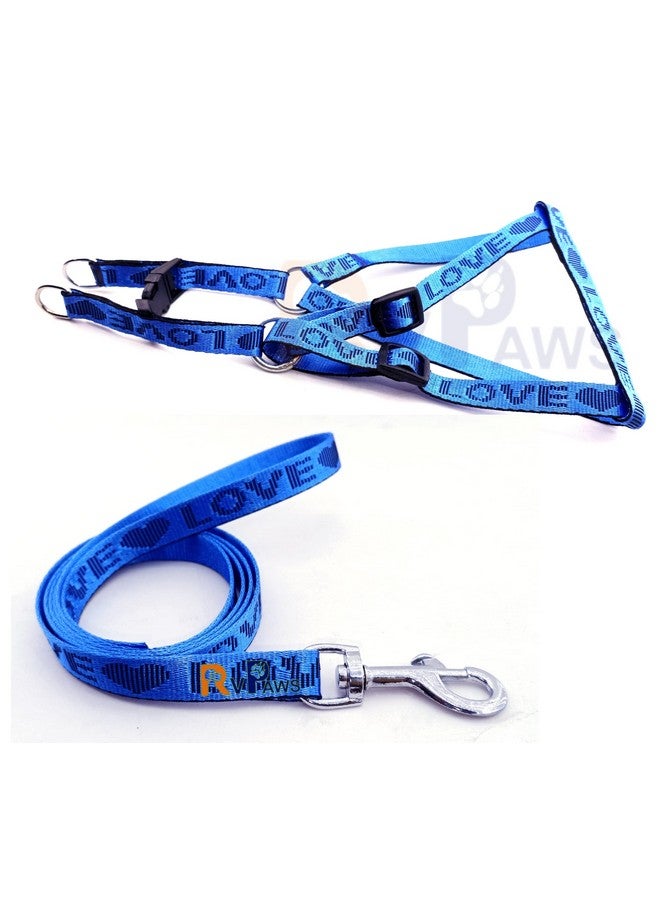 Love Print Nylon Adjustable Leash With Harness Set 0.5 Inch Puppy Harness For Small & Medium Dogs - 15 Mm (Light Blue) - Image 1