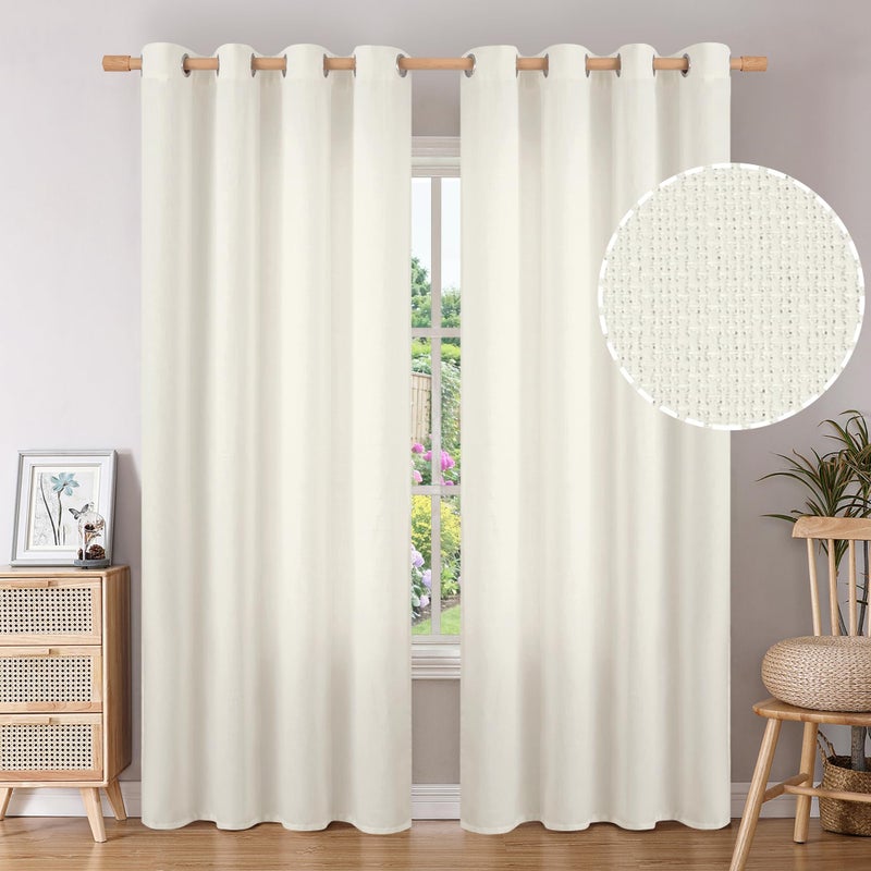 BGment Ivory Linen Curtains 84 Inches Long  Burlap Textured Thick Light Filtering Window Drapes for Living Room  Set of 2 Panels  Each 52 Inch Wide - Image 1