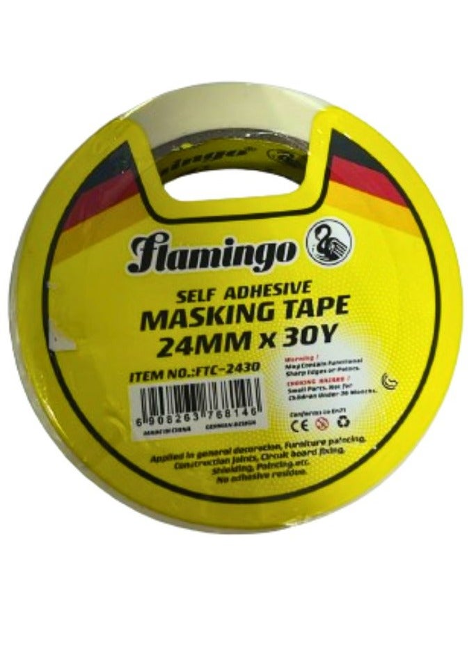 FLAMINGO Self Adhesive Masking Tape 24MM×30Yard White color  - Image 1