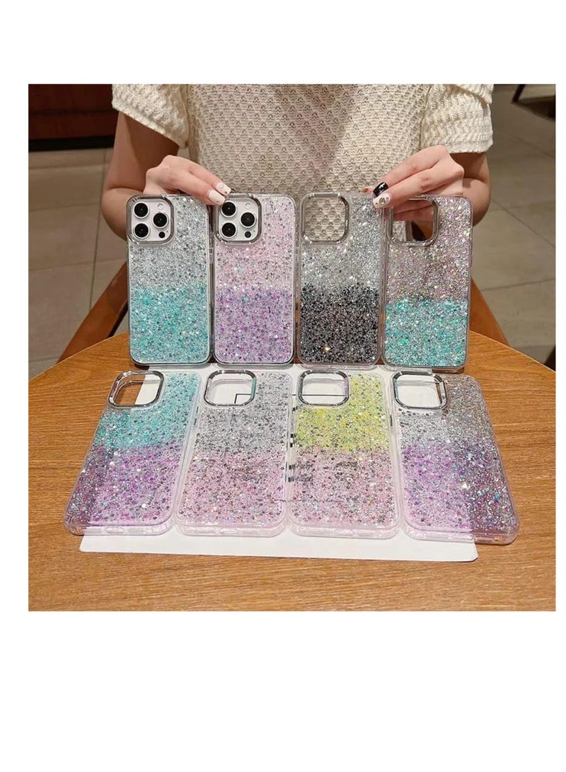 Compatible with iPhone 14 Case/iPhone 13 Case, Clear Glitter Bling Sparkly, Soft TPU Frame Bumper, Hard-Back Cover for Women & Girls, Transparent Protective (White Purple) - Image 2