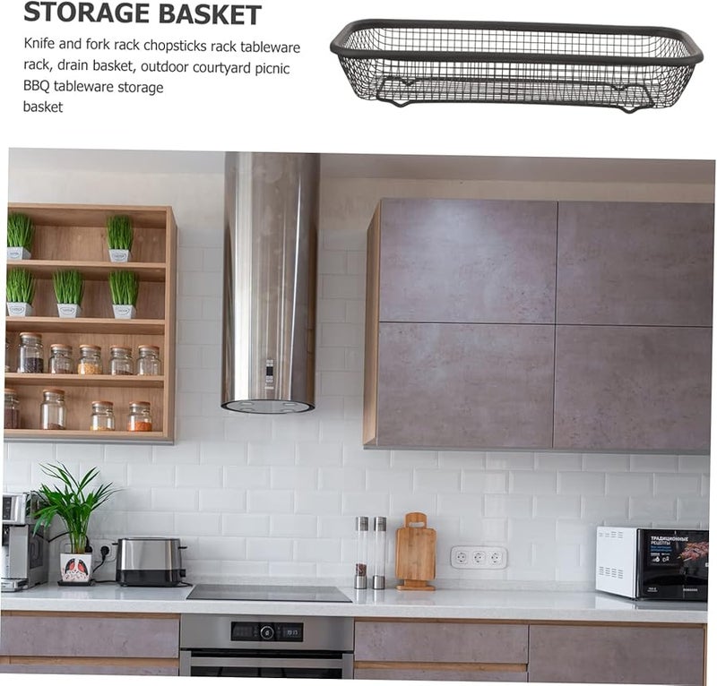 سلة أدوات غسالة الصحون من الفولاذ المقاوم للصدأ مع شبكة لتجفيف الأدوات على سطح المطبخ - Image 4