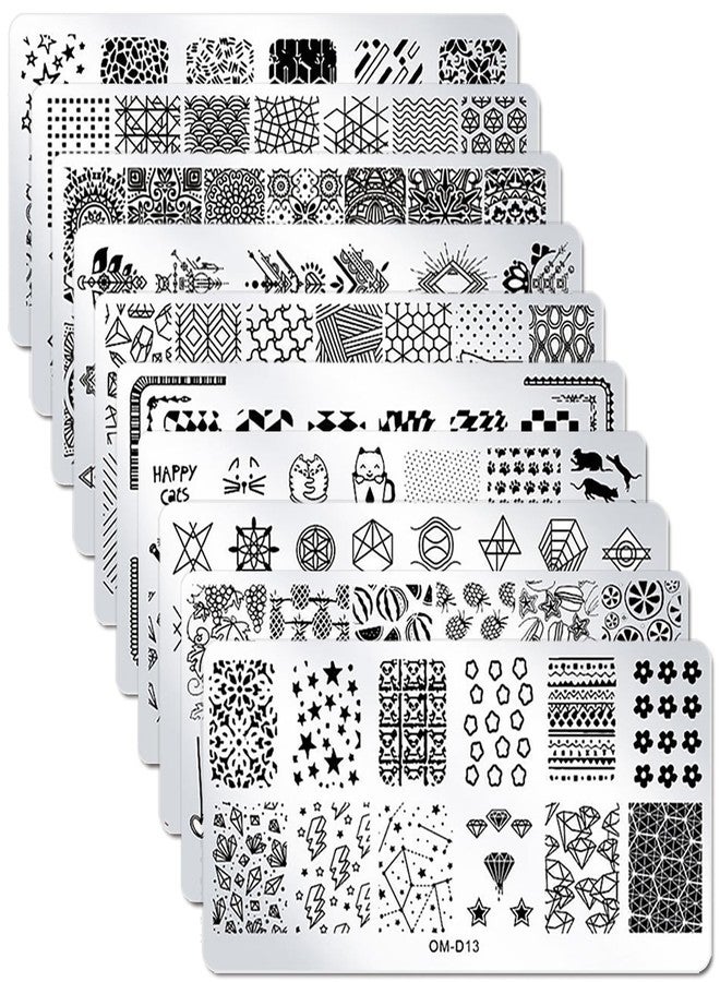 SILPECWEE 10pcs Nail Stamping Plates Nail Stamp Kit Geometry Designs Nail Art Stencil Nail Plate Template Nail Art Accessories for DIY & Salon - Image 1