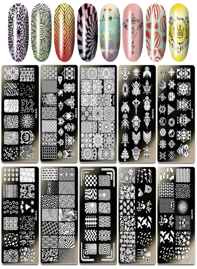 SILPECWEE 10pcs Nail Stamping Plates Nail Stamp Kit Geometry Designs Nail Art Stencil Nail Plate Template Nail Art Accessories for DIY & Salon - Image 2