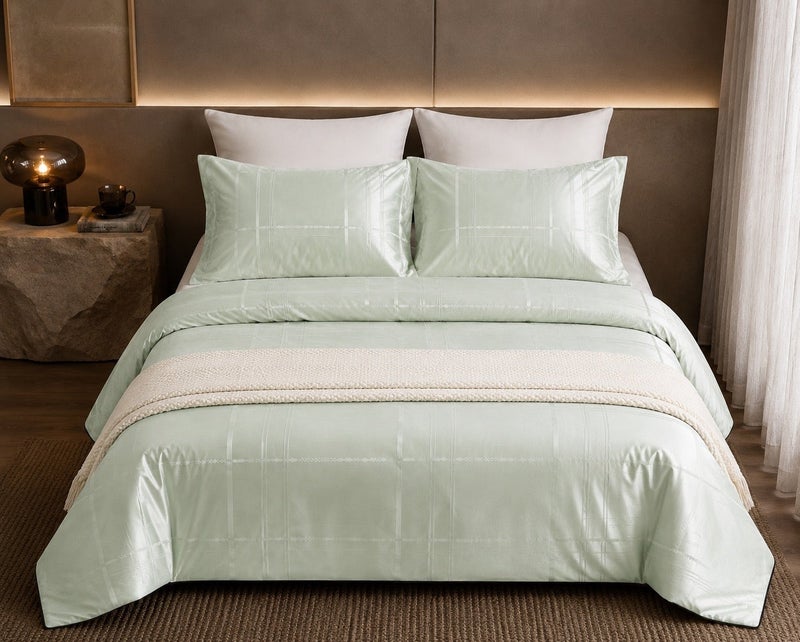 HOMETOPIA Luxury Jacquard Comforter Set 6 PCS, Silk-Like Soft Bedding, Solid Color Elegant Design, King Size 264×229 cm, All-Season Hotel Style for AC Rooms - Image 1