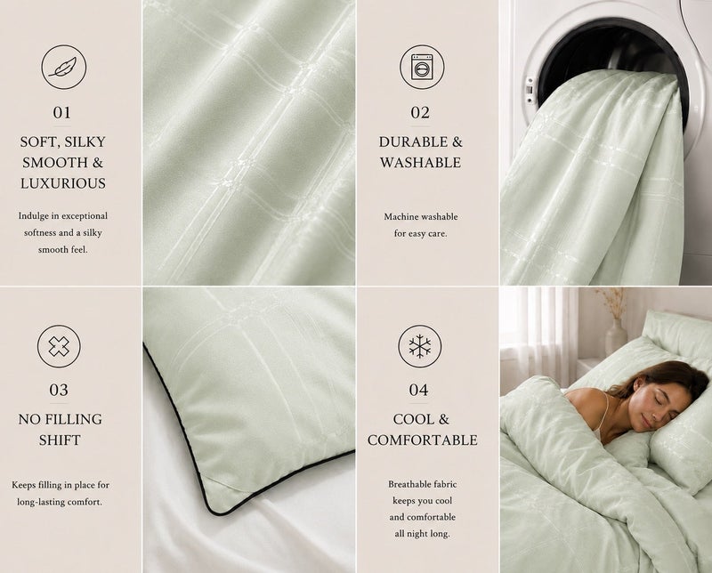 HOMETOPIA Luxury Jacquard Comforter Set 6 PCS, Silk-Like Soft Bedding, Solid Color Elegant Design, King Size 264×229 cm, All-Season Hotel Style for AC Rooms - Image 5