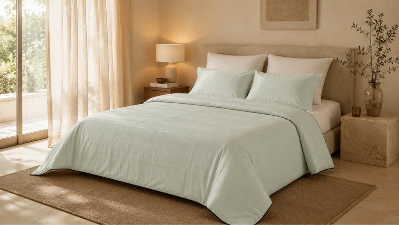 HOMETOPIA Luxury Jacquard Comforter Set 6 PCS, Silk-Like Soft Bedding, Solid Color Elegant Design, King Size 264×229 cm, All-Season Hotel Style for AC Rooms - Image 3