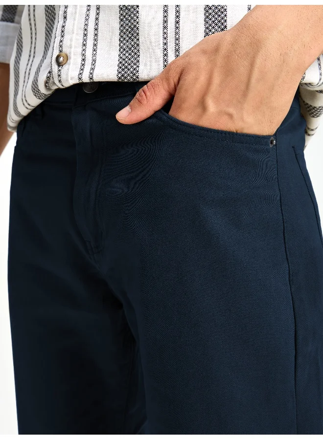 Beyoung BEYOUNG Casual Regular-fit Dark Blue Chino Pants for Men