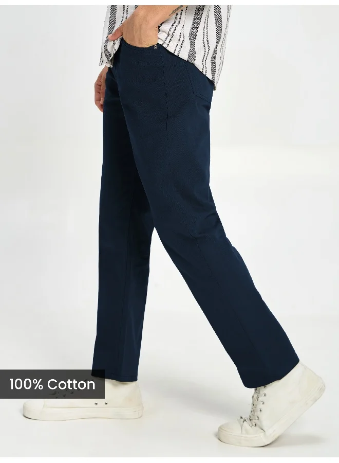 Beyoung BEYOUNG Casual Regular-fit Dark Blue Chino Pants for Men