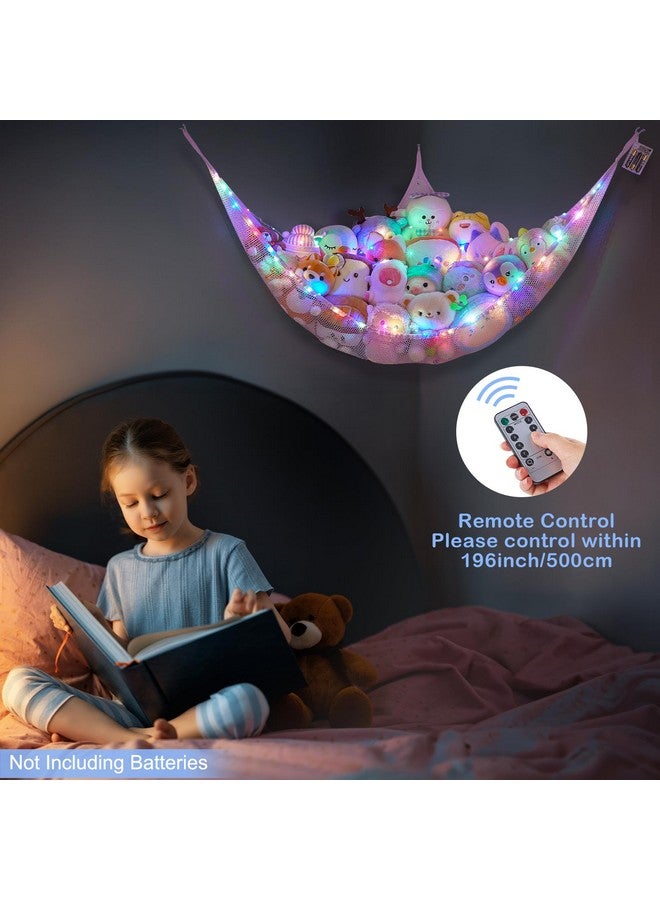 Basumee Stuffed Animals Net Or Hammock With Led Light Hanging Toy Net Hammock For Stuffed Animals Storage Stuff Animals Hammocks For Nursery Kids Room With Remote Control 8 Kinds Of Lights(Pack Of 1) - Image 4
