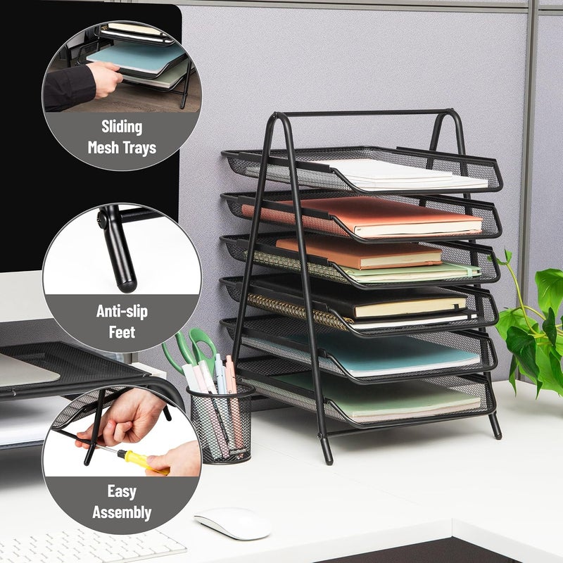 Mind Reader Network Collection, 6-Tier Paper Tray, File Storage, Desktop Organizer, Metal Mesh, 11.75" L x 13.75" W x 17" H, Black - Image 4