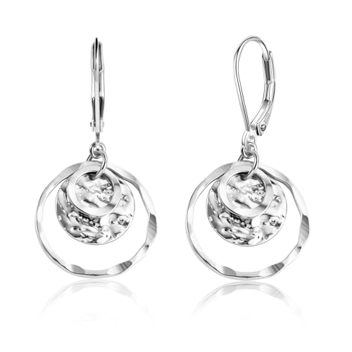 Lancharmed Sterling Silver Earrings for Women Hypoallergenic Silver Disc Hammered Earrings Circle Dangle Drop Earring Dangle Earing for Jewelry Gifts - Image 1