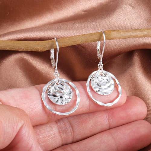 Lancharmed Sterling Silver Earrings for Women Hypoallergenic Silver Disc Hammered Earrings Circle Dangle Drop Earring Dangle Earing for Jewelry Gifts - Image 4