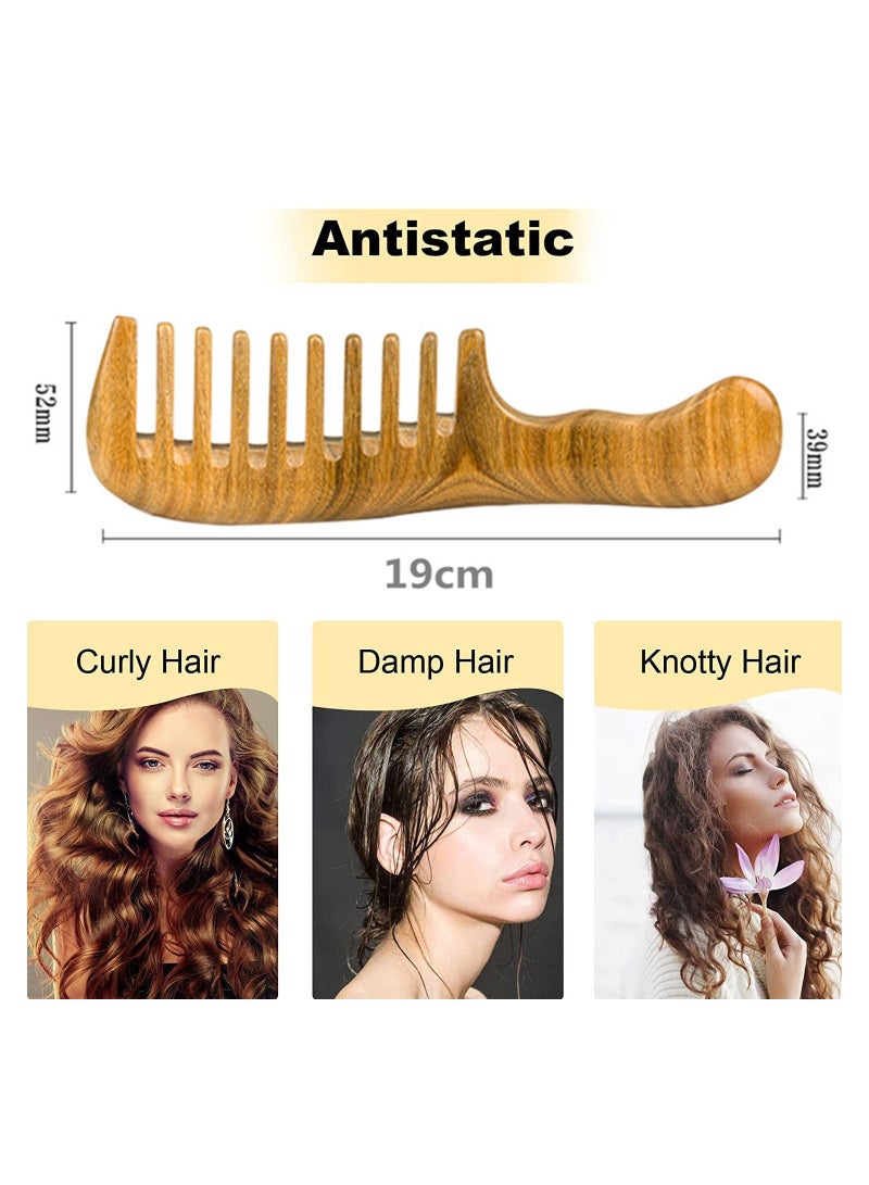 مشط شعر من خشب الصندل - لا يوجد مشط أسنان واسع يدويًا ثابت - مشط خشبي طبيعي لفك تشابك الشعر - Image 5