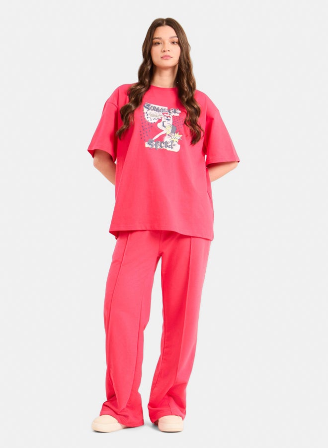 Premoda Women  Sweat Pant Straight Sweatpants Cotton Pink - Image 1
