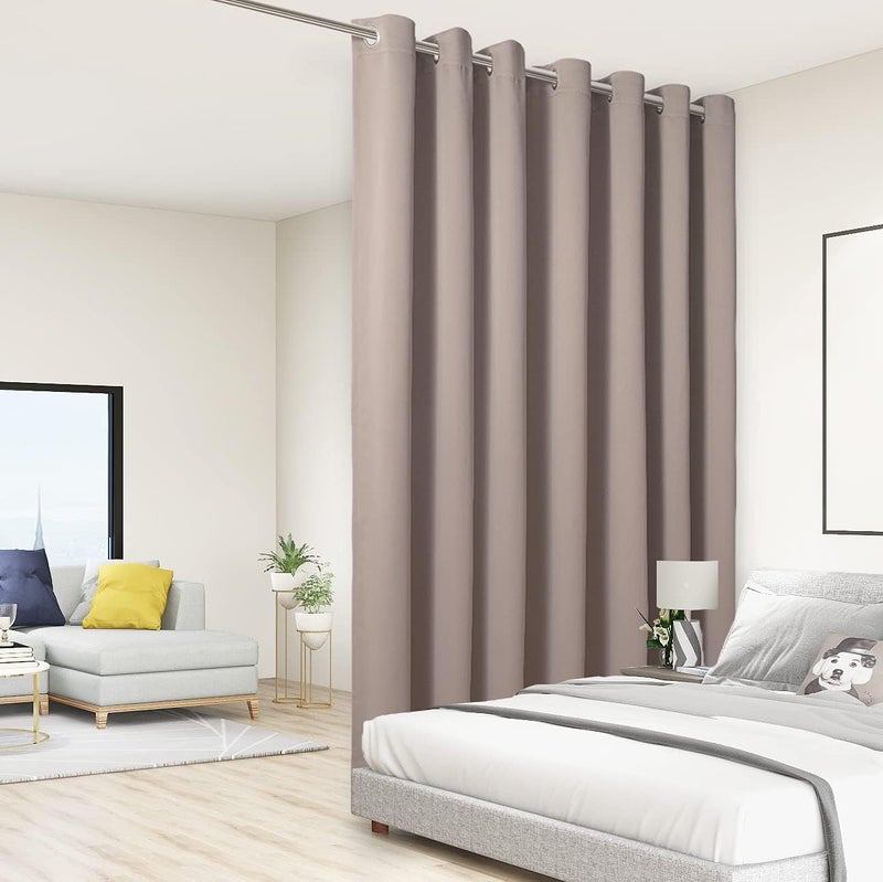BONZER Room Divider Curtain Total Privacy Wall Noise Reducing Extra Wide Blackout Curtains for Patio Sliding Glass Door, 96L x 150W Inch (8L x 12.5W ft), 1 Panel, Khaki - Image 1