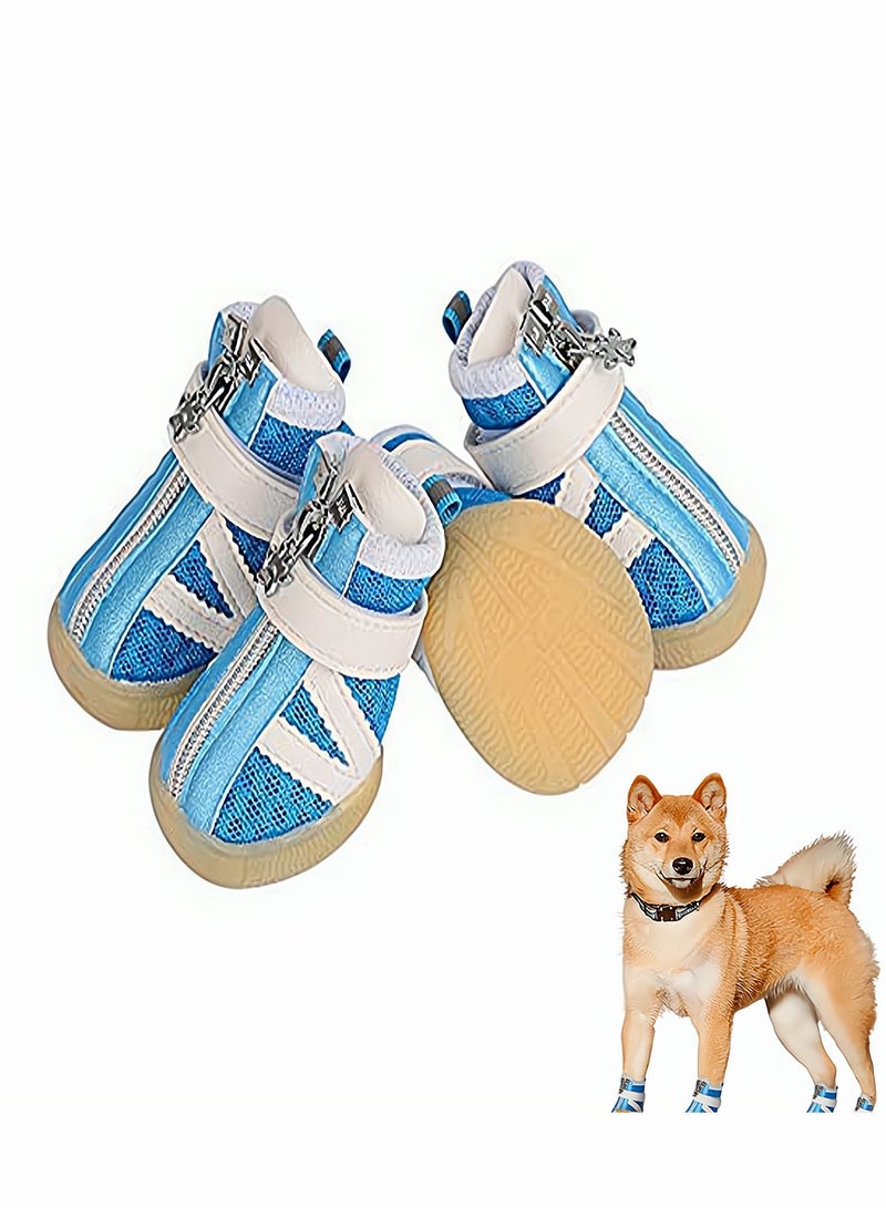 SYOSI Small Dog Shoes, Reflective Slip Resistant, Dog Puppy Boots Booties Pet Sneakers with Adjustable Fastener Strap for Small Medium Dogs Pets Outdoor Indoor, Protect Paws Blue, 4 Pcs, Size M  - Image 1