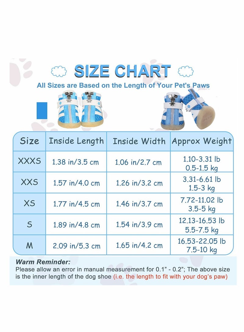 SYOSI Small Dog Shoes, Reflective Slip Resistant, Dog Puppy Boots Booties Pet Sneakers with Adjustable Fastener Strap for Small Medium Dogs Pets Outdoor Indoor, Protect Paws Blue, 4 Pcs, Size M  - Image 4