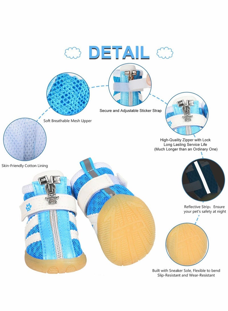 SYOSI Small Dog Shoes, Reflective Slip Resistant, Dog Puppy Boots Booties Pet Sneakers with Adjustable Fastener Strap for Small Medium Dogs Pets Outdoor Indoor, Protect Paws Blue, 4 Pcs, Size M  - Image 2