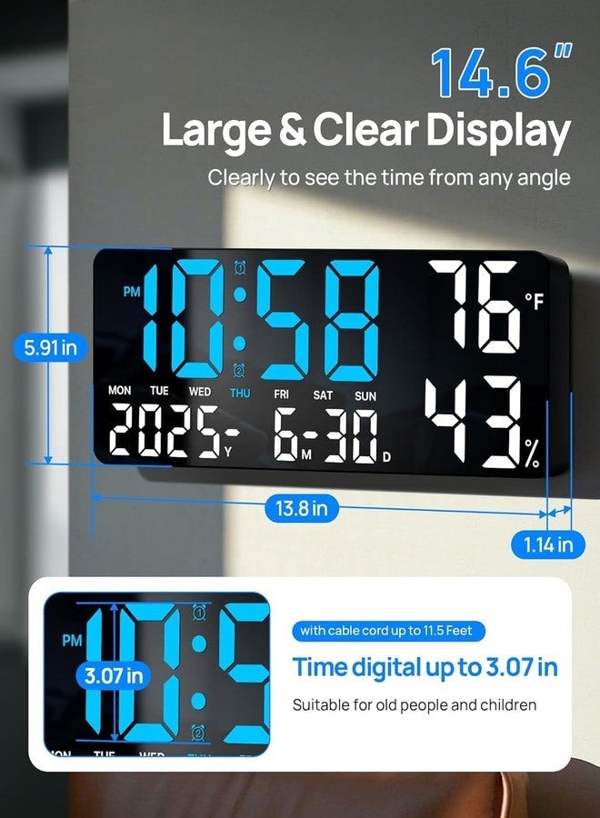 HOME SKILL ساعة حائط رقمية LED من HOME SKILL® مع شاشة عرض درجة الحرارة والرطوبة - أرقام كبيرة، تنسيق 12/24 ساعة، عرض التاريخ ويوم الأسبوع، تعمل بمنفذ USB، منبه مزدوج للمنزل والمكتب وغرفة النوم وغرفة المعيشة والصالة الرياضية. - Image 2