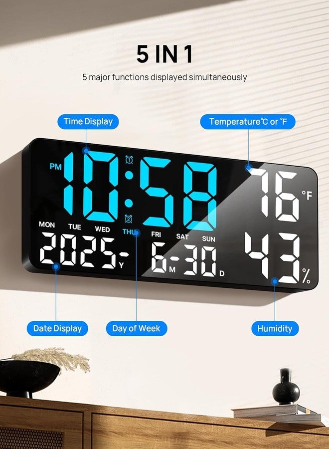 HOME SKILL ساعة حائط رقمية LED من HOME SKILL® مع شاشة عرض درجة الحرارة والرطوبة - أرقام كبيرة، تنسيق 12/24 ساعة، عرض التاريخ ويوم الأسبوع، تعمل بمنفذ USB، منبه مزدوج للمنزل والمكتب وغرفة النوم وغرفة المعيشة والصالة الرياضية. - Image 4
