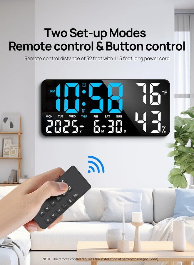HOME SKILL ساعة حائط رقمية LED من HOME SKILL® مع شاشة عرض درجة الحرارة والرطوبة - أرقام كبيرة، تنسيق 12/24 ساعة، عرض التاريخ ويوم الأسبوع، تعمل بمنفذ USB، منبه مزدوج للمنزل والمكتب وغرفة النوم وغرفة المعيشة والصالة الرياضية. - Image 5