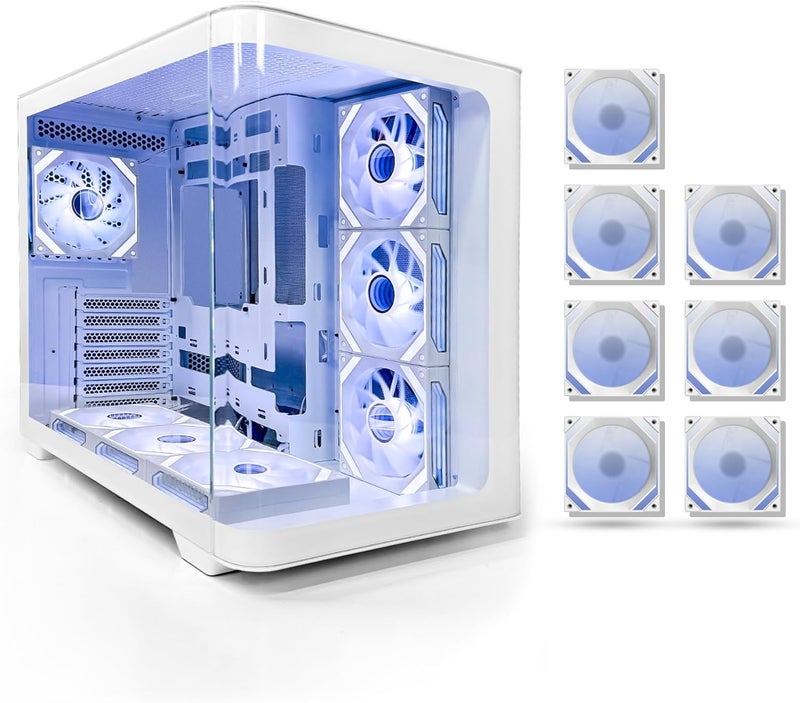 Tortox CURVO White ATX/M-ATX/ITX Gaming PC Case with 7x120mm ARGB PWM Fans, 360MM Radiator Support, Type-C USB Port, 3xSSD Slot SPCC Tempered Glass Tower Gaming Case - Image 1