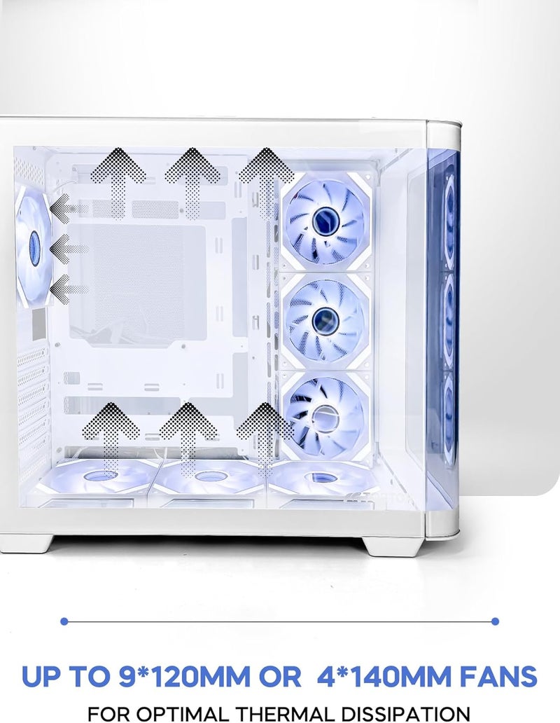 Tortox CURVO White ATX/M-ATX/ITX Gaming PC Case with 7x120mm ARGB PWM Fans, 360MM Radiator Support, Type-C USB Port, 3xSSD Slot SPCC Tempered Glass Tower Gaming Case - Image 5