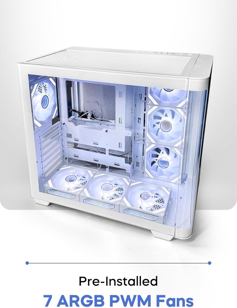 Tortox CURVO White ATX/M-ATX/ITX Gaming PC Case with 7x120mm ARGB PWM Fans, 360MM Radiator Support, Type-C USB Port, 3xSSD Slot SPCC Tempered Glass Tower Gaming Case - Image 2