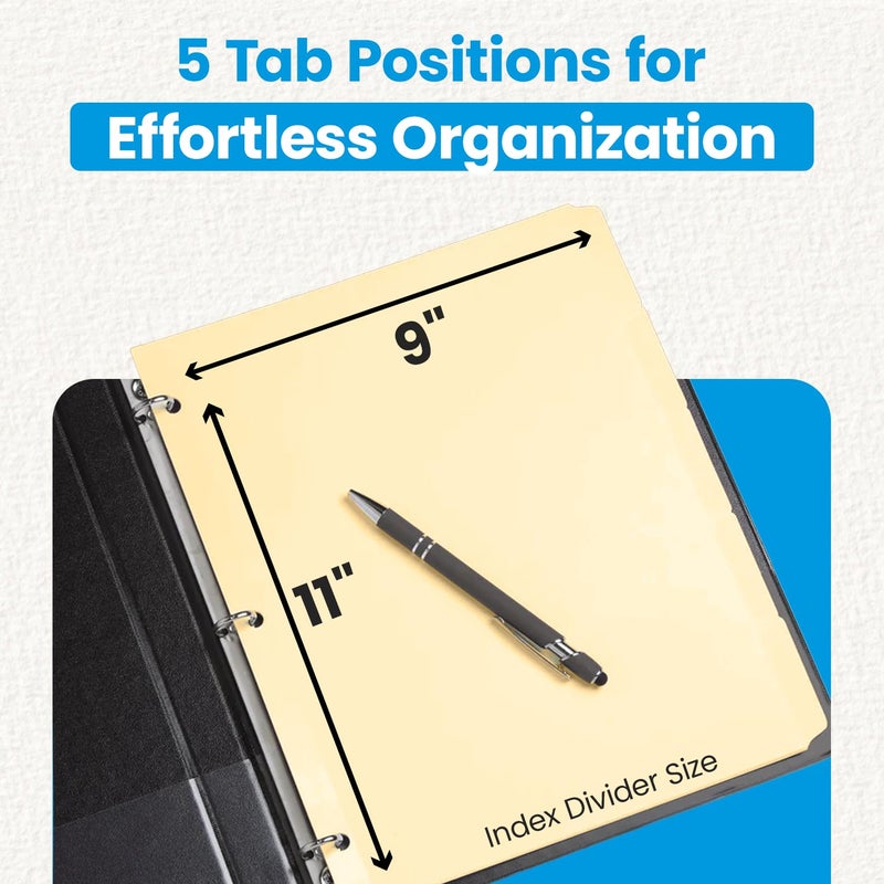 Oxford Manila Index Dividers - Durable 3 Ring Binder Dividers with 5 Tabs 1/5 Cut - Made from 10% Recycled Fiber - Ideal for Organizing Office, School, and Home Documents - Letter Size - 250 Count - Image 2