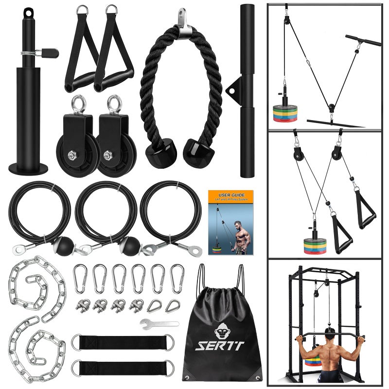 SERTT Weight Cable Pulley System Gym Upgraded Cable Pulley Attachments for Gym LAT Pull Down Biceps Curl Tricep Arm Workouts Weight Pulley System Home Gym Add On Equipment