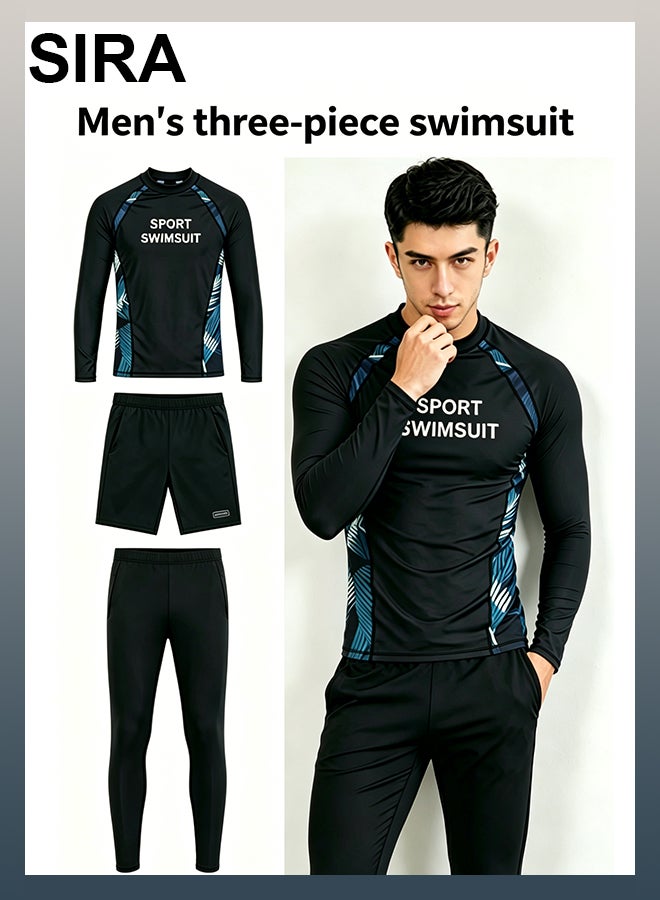 SIRA Men’s 3 Piece Long Sleeve Swim Set Rash Guard + Double Layer Swim Trunks + Quick Dry Pants UPF Sun Protection Anti Chafing Breathable for Swimming Pool Beach Water Park Surf Travel - Image 1