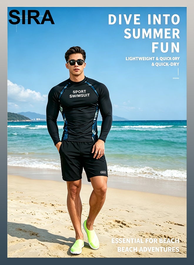 SIRA Men’s 3 Piece Long Sleeve Swim Set Rash Guard + Double Layer Swim Trunks + Quick Dry Pants UPF Sun Protection Anti Chafing Breathable for Swimming Pool Beach Water Park Surf Travel - Image 2