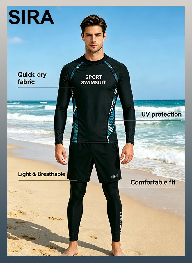 SIRA Men’s 3 Piece Long Sleeve Swim Set Rash Guard + Double Layer Swim Trunks + Quick Dry Pants UPF Sun Protection Anti Chafing Breathable for Swimming Pool Beach Water Park Surf Travel - Image 5