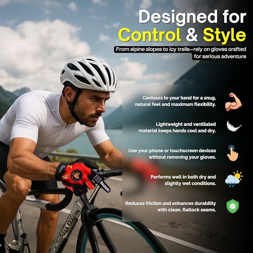 BADOWL Motoflex Bike Riding Gloves for Men and Women – Full Finger Hand Protection, Non-Slip Grip, Breathable Fabric, Suitable for Cycling, Motorbike and Outdoor Sports (Red, L) - Image 3