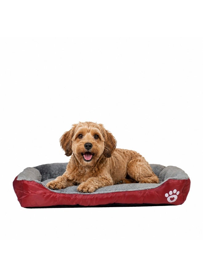 NNC PETS Dog bed with Bolstered sides, Soft plush surface, and Non-slip bottom, Plush Orthopedic pet sofa bed for Small and Medium indoor dogs, Easy to clean, 80 cm (Red) - Image 1
