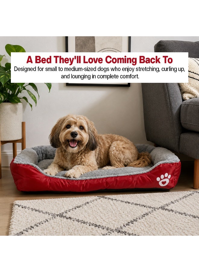 NNC PETS Dog bed with Bolstered sides, Soft plush surface, and Non-slip bottom, Plush Orthopedic pet sofa bed for Small and Medium indoor dogs, Easy to clean, 80 cm (Red) - Image 4