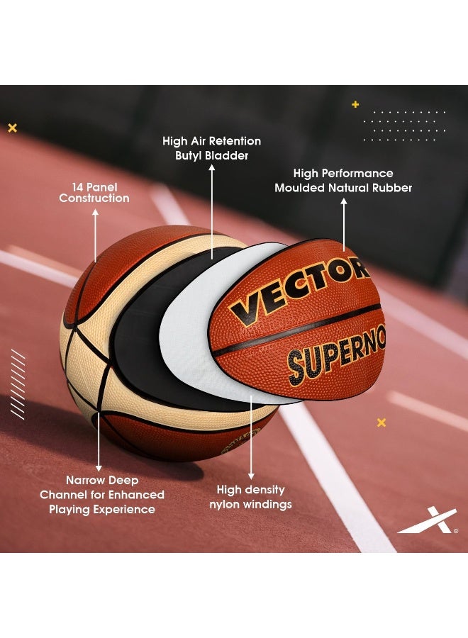 Vector X Supernova Rubber Basketball – Durable Indoor/Outdoor Ball for Training & Matches | Size 5 | Multicolor - Image 2