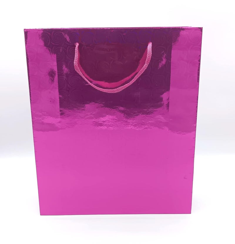Gold Leaf GOLD LEAF Glitter Paper Bags 12Pcs With Handles,Reusable Iridescent Gift Bags for Baby Shower Gift Bags,Christmas, Party Wrapping Solution(23 x 8 x 27 Cm)(Pink)  - Image 1