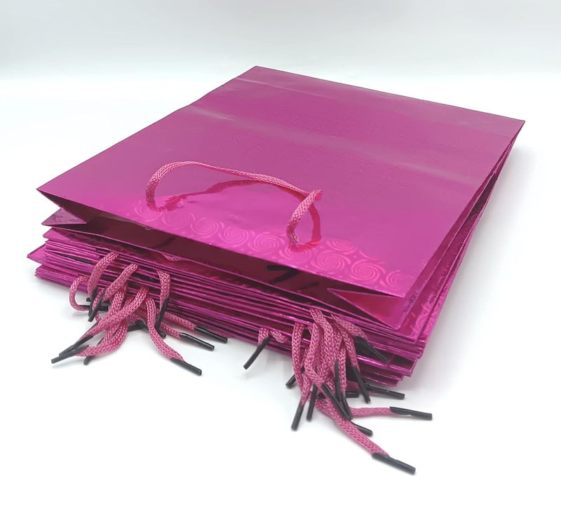 Gold Leaf GOLD LEAF Glitter Paper Bags 12Pcs With Handles,Reusable Iridescent Gift Bags for Baby Shower Gift Bags,Christmas, Party Wrapping Solution(23 x 8 x 27 Cm)(Pink)  - Image 2