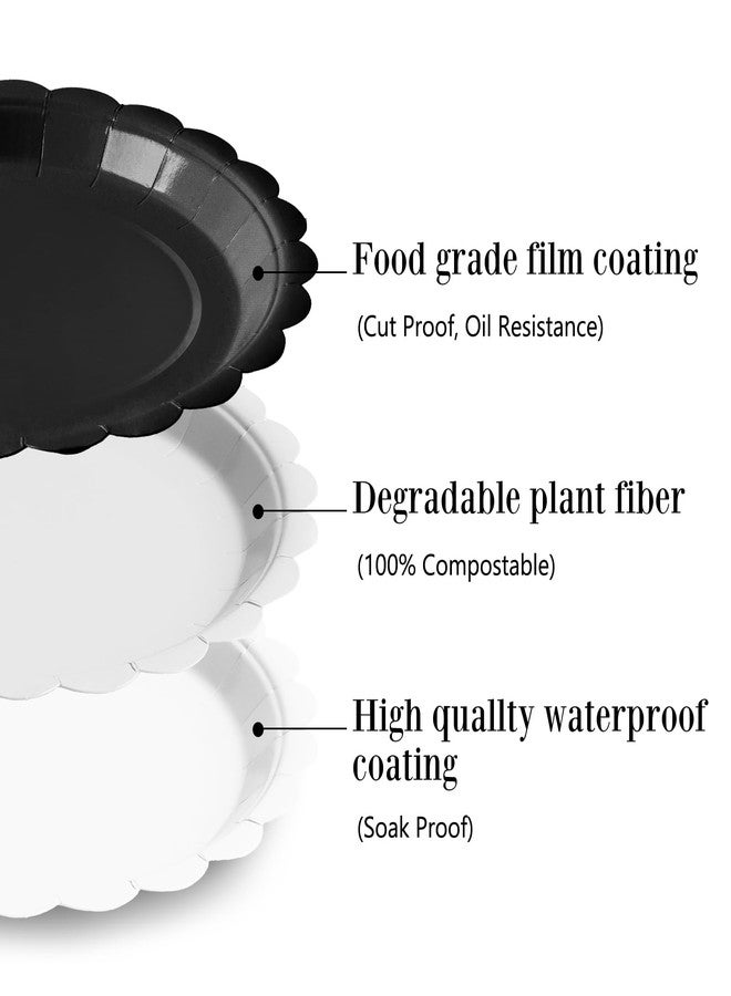 Tyzarglef 105PCS Paper Plates and Napkins Set,7 Inch Scalloped Disposable Tableware with Forks for Birthdays, Garden Parties & Outdoor Events,Serves 35 (Black) - Image 3