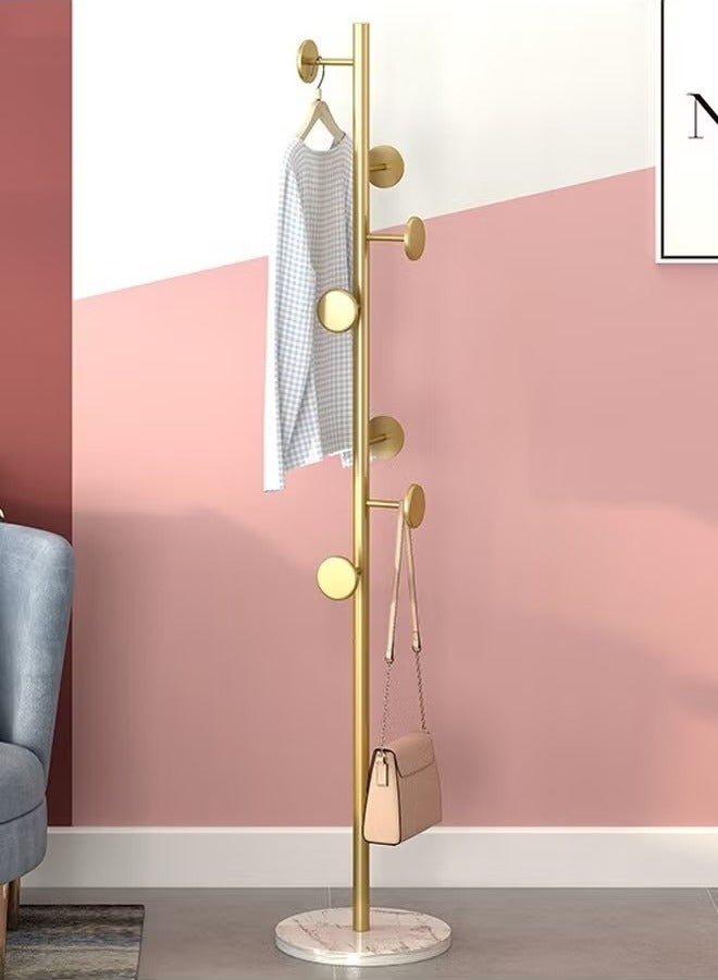 Beauenty Modern Bedroom Gold Iron Clothes Rack with White Marble Base, Vertical Clothes Rack with Round Cake Design - Image 1
