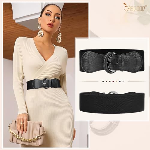 JASGOOD Women Stretchy Wide Waist Belt for Dress Ladies Vintage Elastic Belt - Image 5
